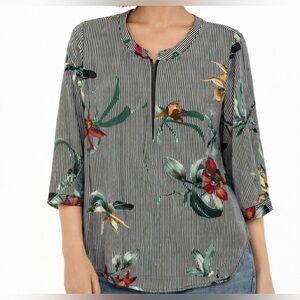 Floral Zipper Long Sleeve Top